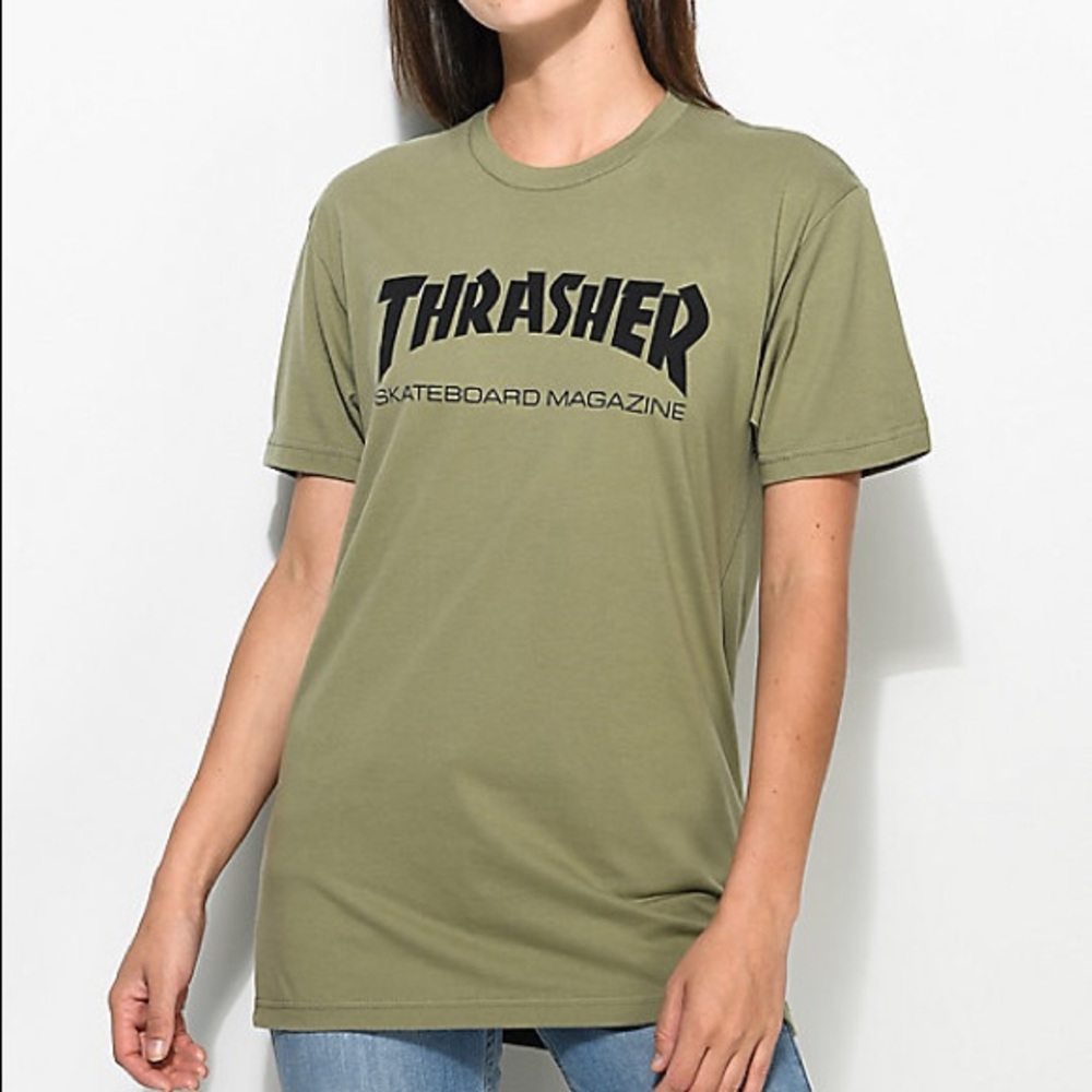 thrasher skate mag olive boyfriend fit T-shirt